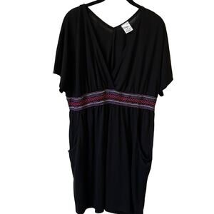 Cherie Beach Cover Up Womens Pullover Dress with pockets Sz XL Black Pink